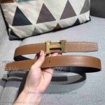 AAA Fake Hermes Reversible Leather Belt For Women - Yellow Gold H Buckle